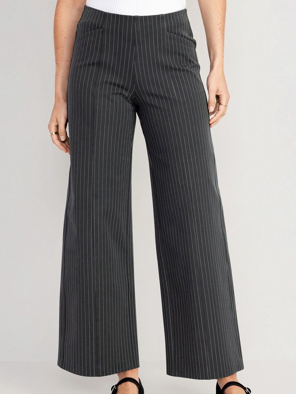 NWT Old Navy Woman Pinstripe High Waist Pull-On Wide Leg Pants XL Classic Preppy